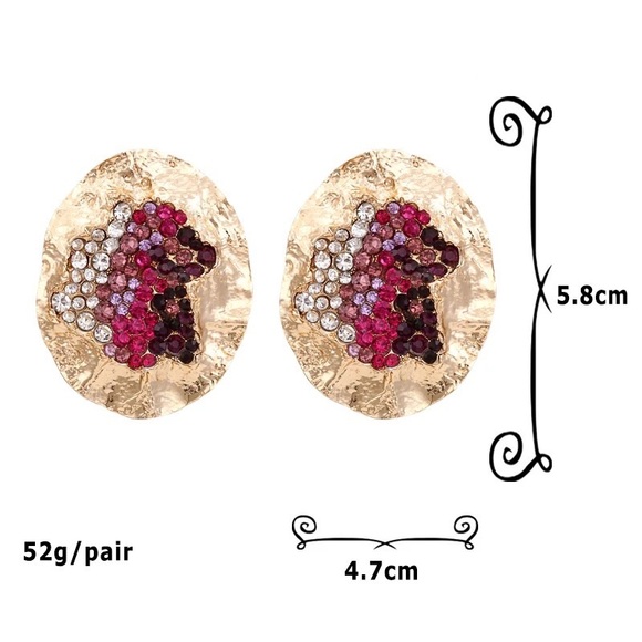 Zara Gold Iced Diamond in a Raw Big Fan Drop Suns Dangle Floral Pin Earrings - Picture 6 of 16